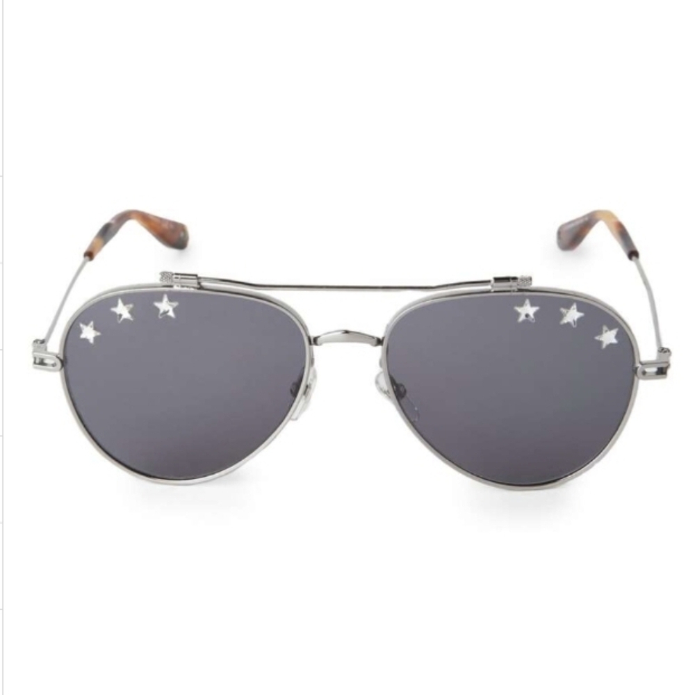 Givenchy Silver Aviator Sunglasses with Star Accents